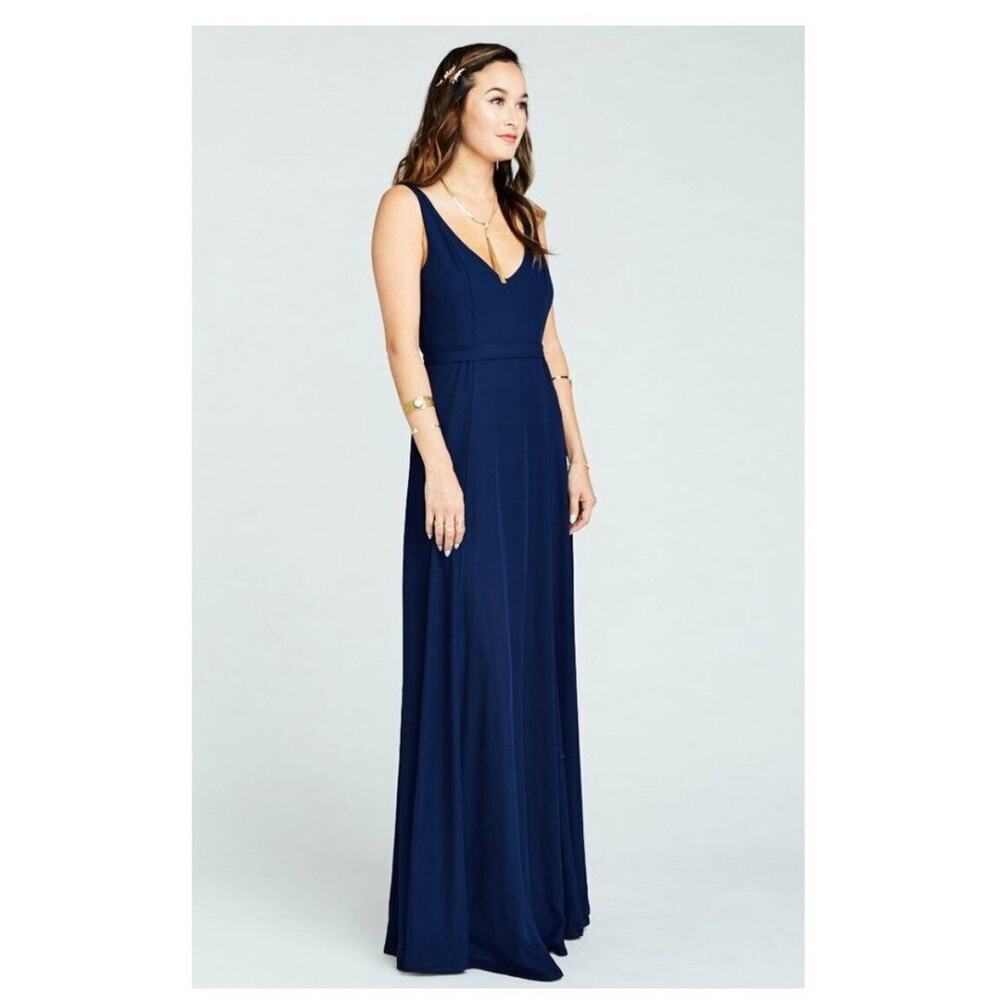 Show Me Your Mumu Jenn Maxi Formal Bridesmaid Dress Rich Navy Chiffon NWT XS - Picture 2 of 6
